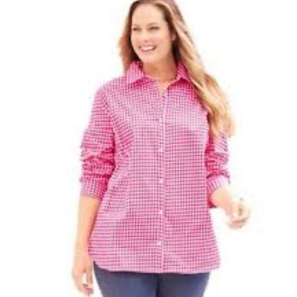 White Stag Tops - White Stag Pink Gingham Collared Button-Up Shirt. 3/4 sleeves. Size M